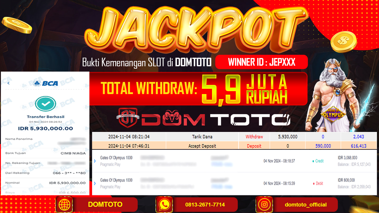 JACKPOT SLOT GATE OF OLYMPUS 1000  04 NOVEMBER 2024
